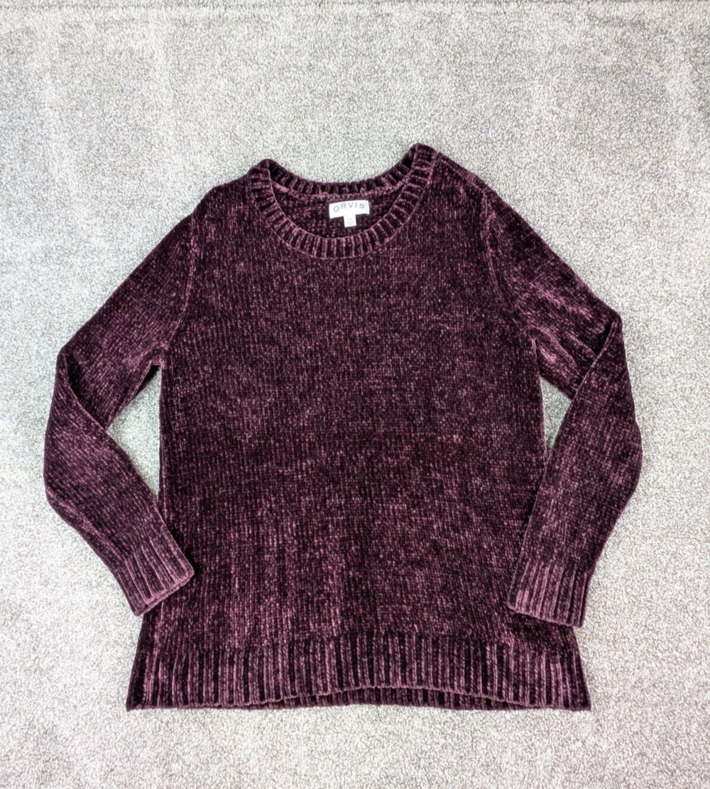 Orvis Sweater Womens Large Purple Chenille Super Soft Plush Warm Cozy Winter